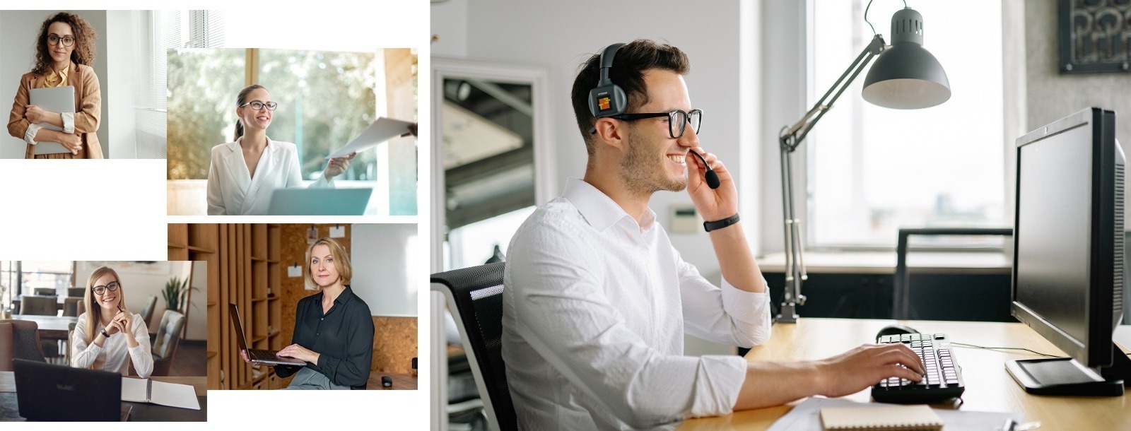 collage of photos with people working at the office